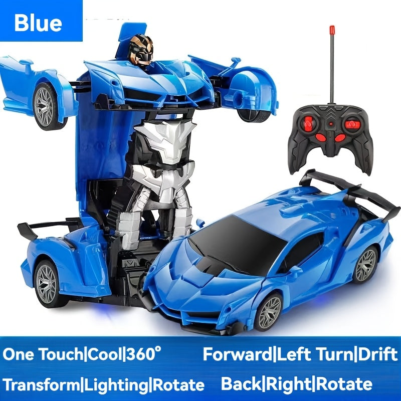 Kids Transforming RC Car Toy, ABS Plastic, One-Click Robot Drift Race Vehicle, Remote Controlled Sports Car, Police Car, Gift for Boys for Winter