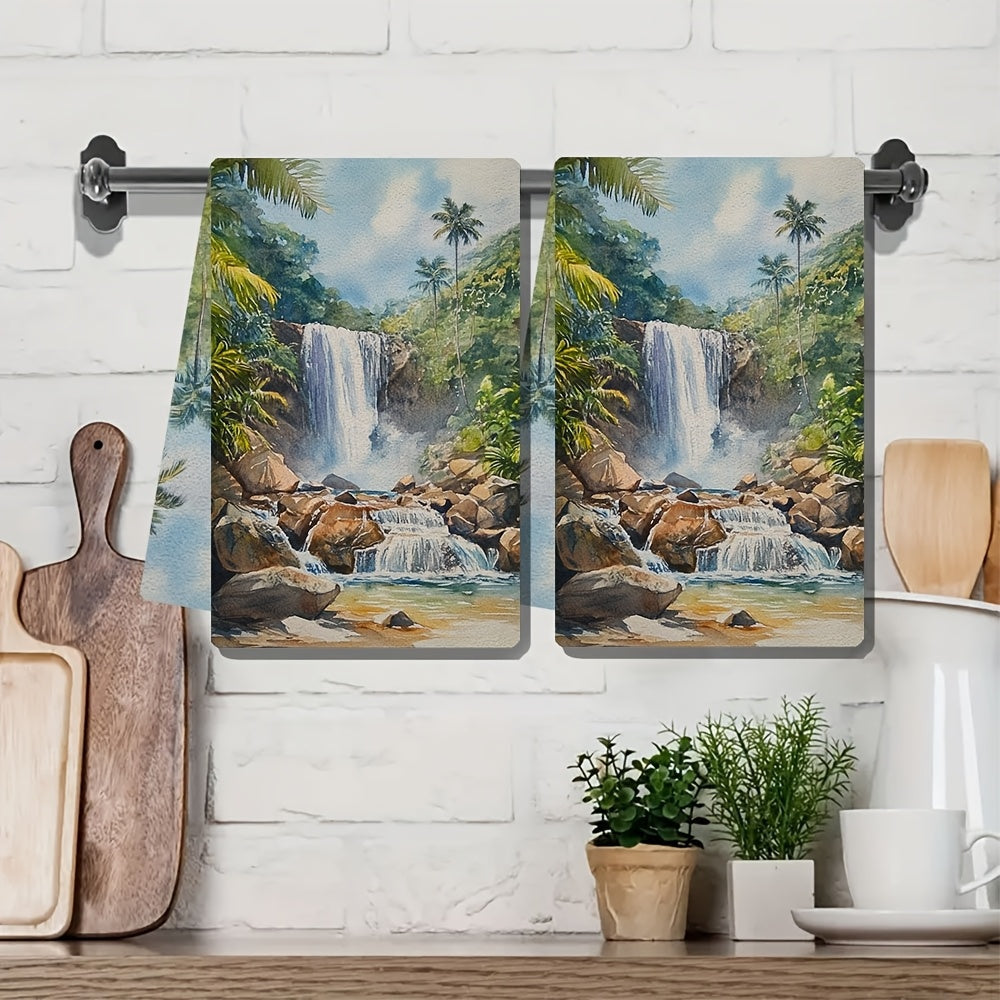 Set of 2 Kitchen Towels - Luxuriously Soft, Inspired by the Enchanting Beauty of a Tropical Waterfall, Highly Absorbent Dish and Hand Towels for Festive Home Decor, Easy to Clean in the Washing Machine, Measures 16x24 Inches - Item Number 2KYSYS1218415