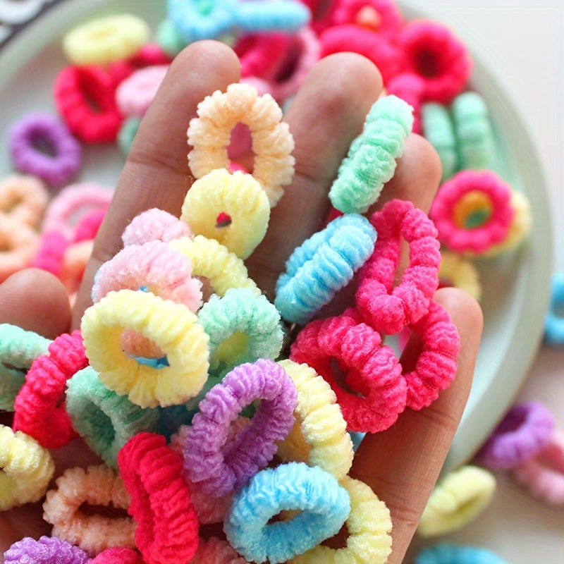 100 colorful elastic small hair ties for girls, headwear and hair styling accessories.