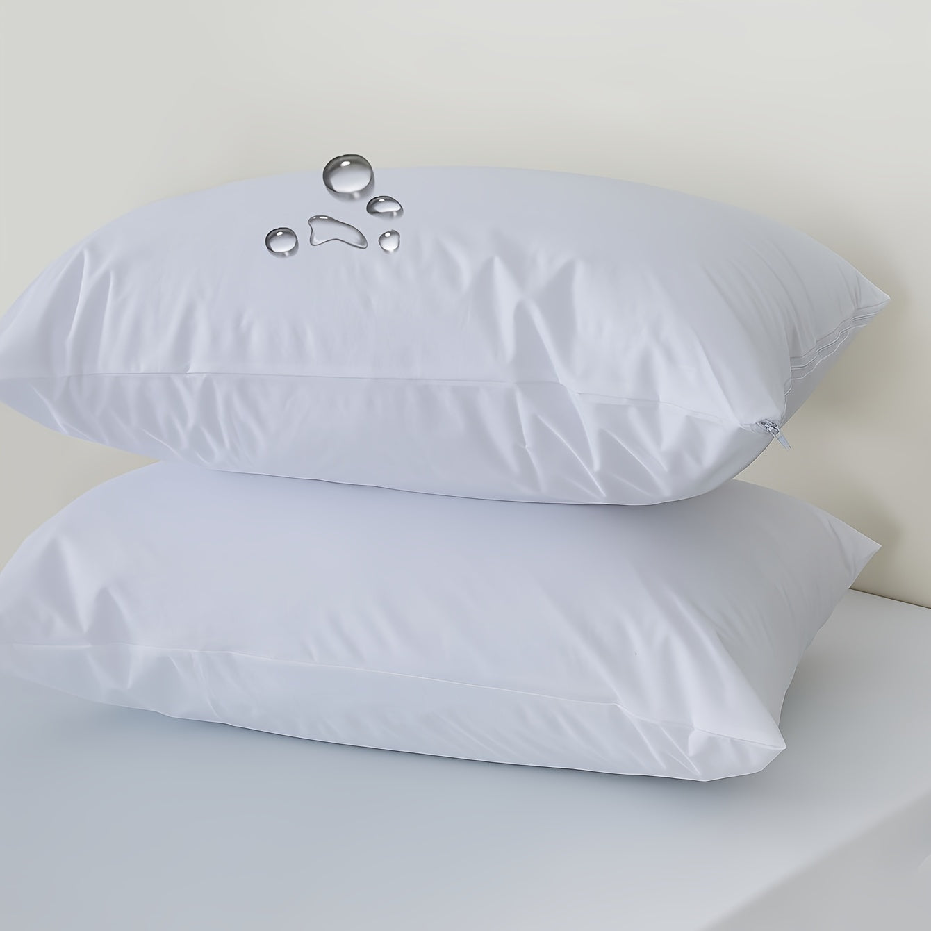 Two waterproof cushion covers for pillows with breathable TPU-treated outer covers, providing hypoallergenic, dustproof, and soft breathability.