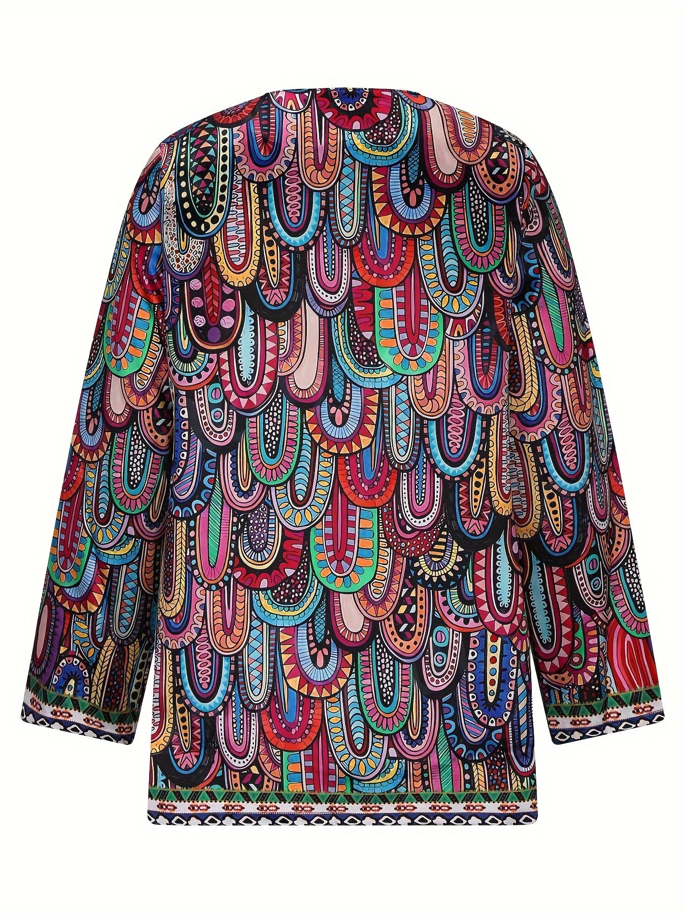 Plus size casual jacket for women made of polyester fabric with a full print pattern and non-stretch material, featuring a collar and suitable for all seasons as woven outerwear.