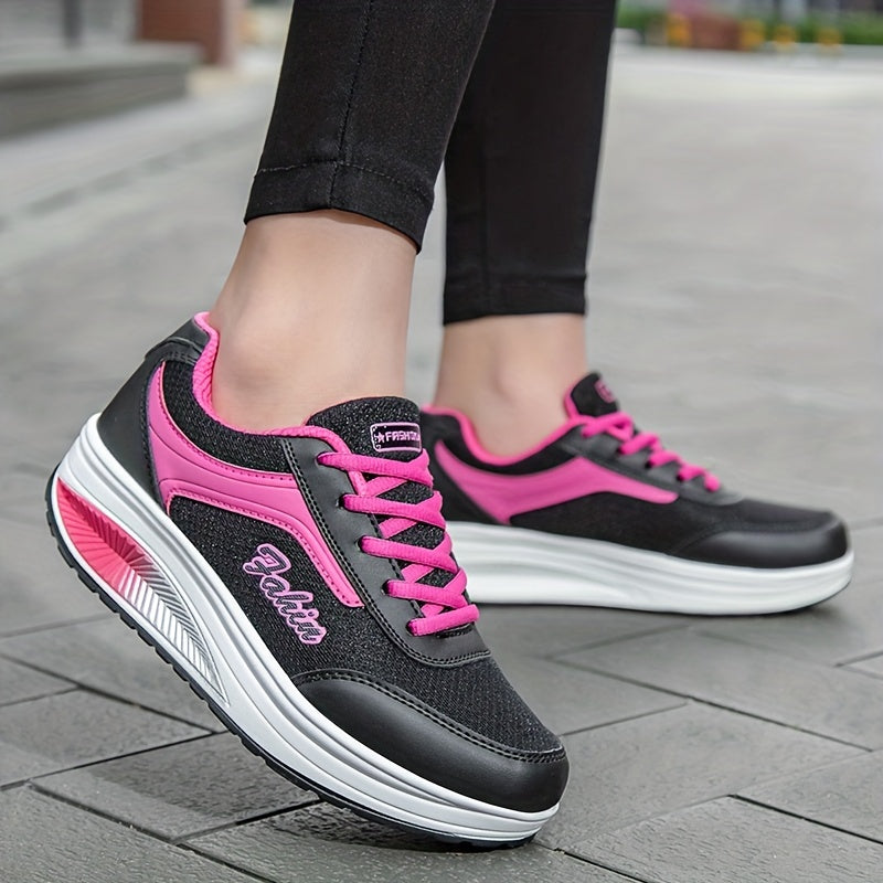 Women's fashion walking shoes with shock absorption wedges, breathable for outdoor casual wear.