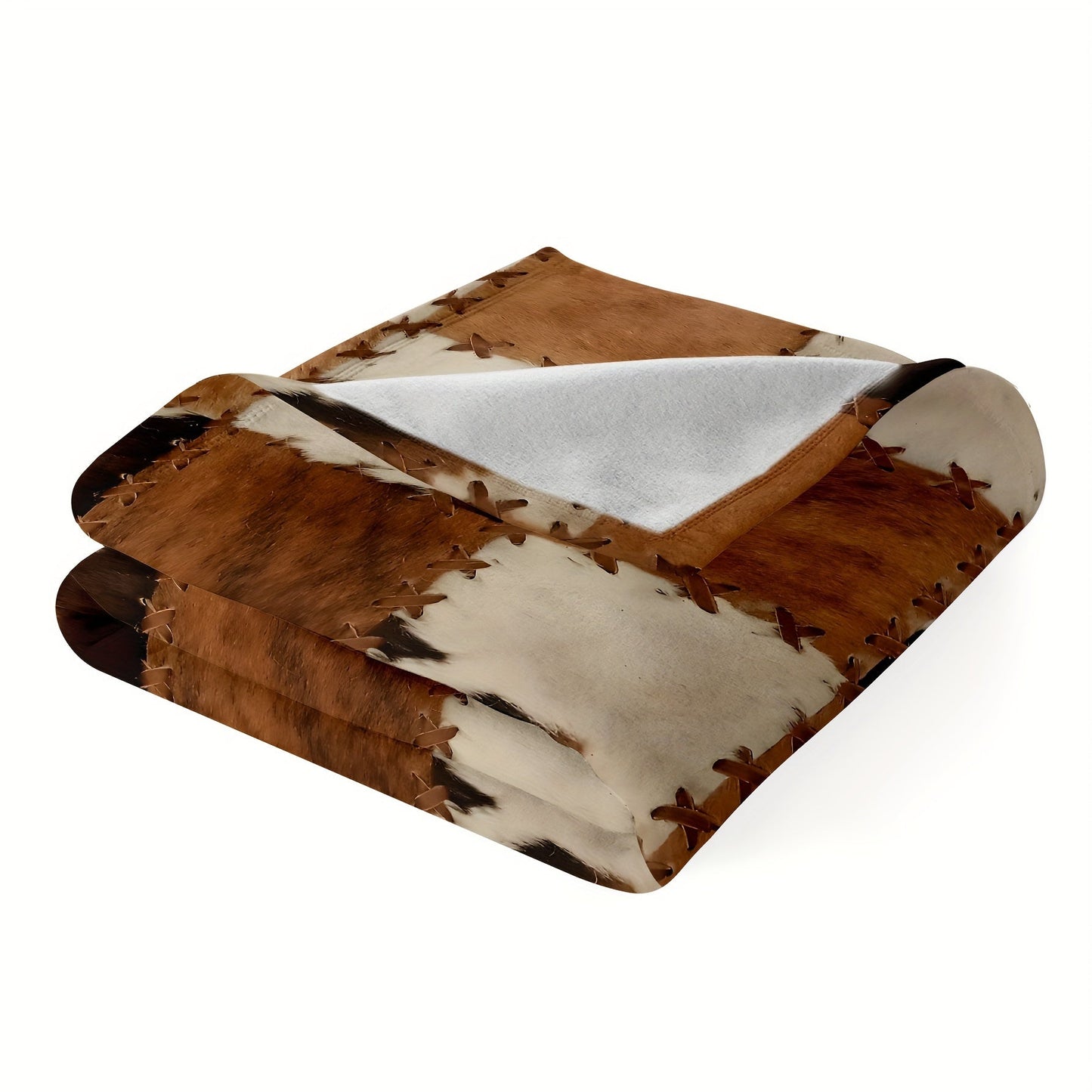 Soft and cozy flannel faux animal fur patchwork printed blanket shawl that can be used as a casual sofa blanket, nap throw blanket, lunch break blanket, or multipurpose blanket. Skin-friendly and comfortable.