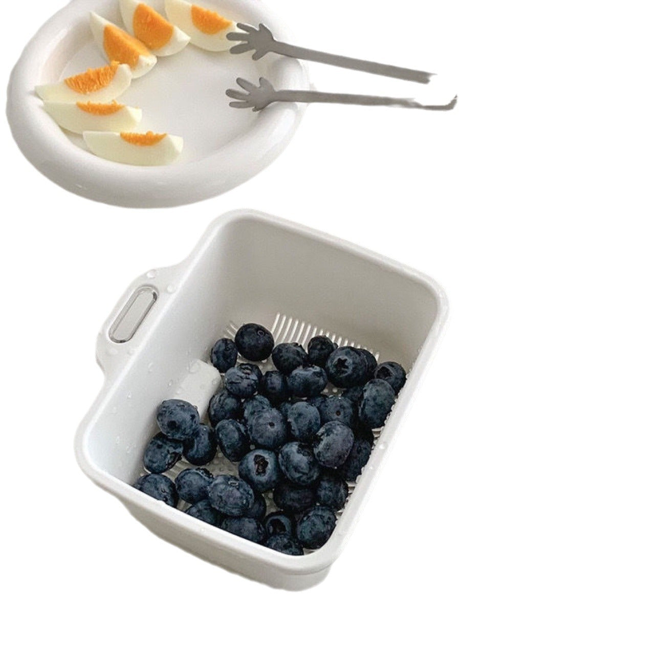 Mini Double Drainage Basket made from ABS plastic – perfect for washing fruits and vegetables or for using as a rice panner in the kitchen or living room. This high-quality basket is easy to clean and food contact safe, making it a reliable choice for