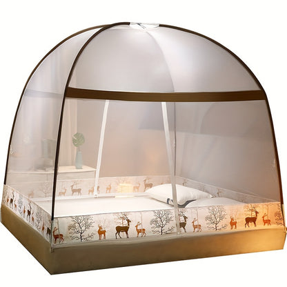 1pc Pop-Up Mongolian Yurt Mosquito Net: Quick setup, 360° all-round protection, large space cartoon tent bed canopy, summer bedroom bedding home fashion decor, dust-proof cover.