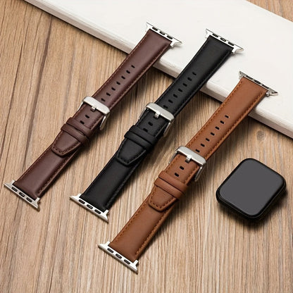 This preppy style calfskin leather watch band is the perfect replacement for your Apple Watch Series SE, 3, 4, 5, 6, 7, and 8. Available in sizes 38mm, 40mm, 41mm, 42mm, 44mm, 45mm, and 49mm, it features a stylish deployant clasp and is suitable for both