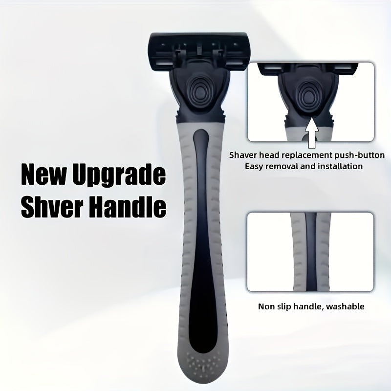 Men's manual shaver set includes 1 handle and 6 replacement blades for a 6-layer stainless steel safety razor.