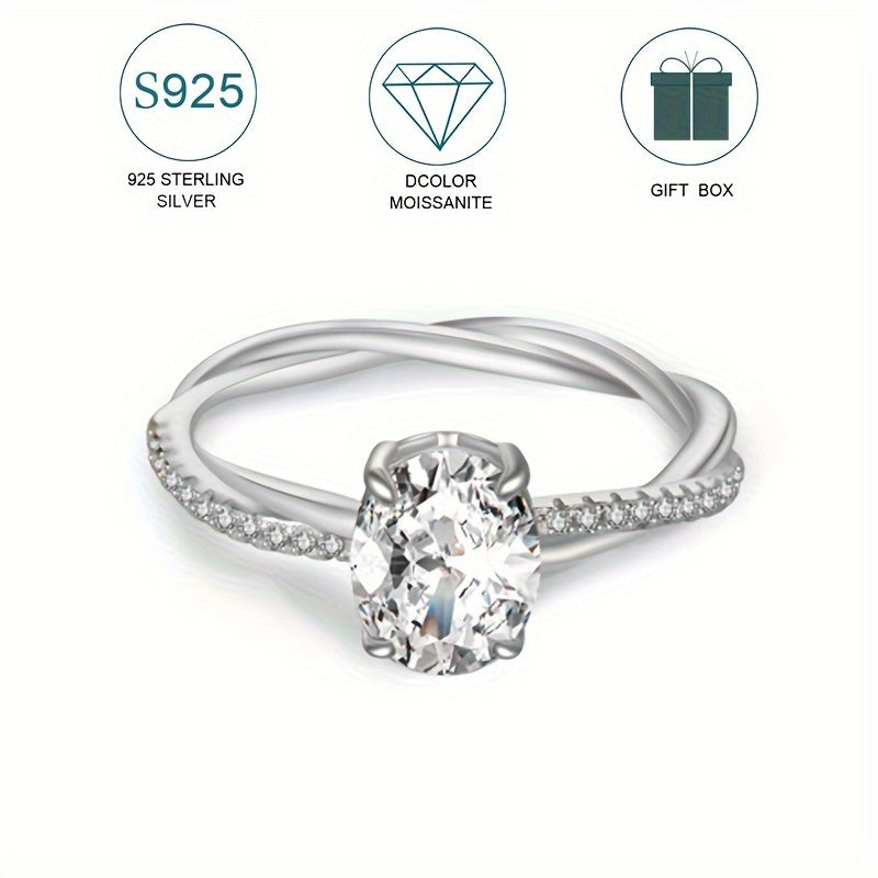 Elegant 925 Sterling Silver Egg Shaped Moissanite Ring - Hypoallergenic, 2ct, Perfect for Women, Wife, or Girlfriend, Comes with Moissanite Certificate and Beautifully Packaged Gift Box