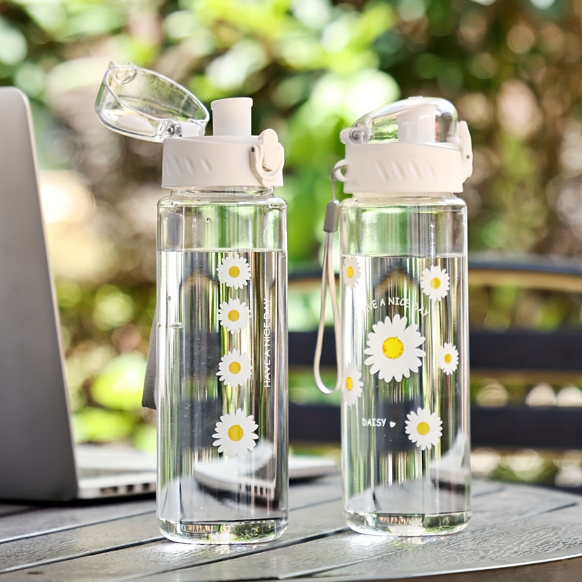 18.6oz water bottle with celestial design, portable and durable PC plastic, high-quality, PVC-free, black lid, white strap - ideal Valentine's gift