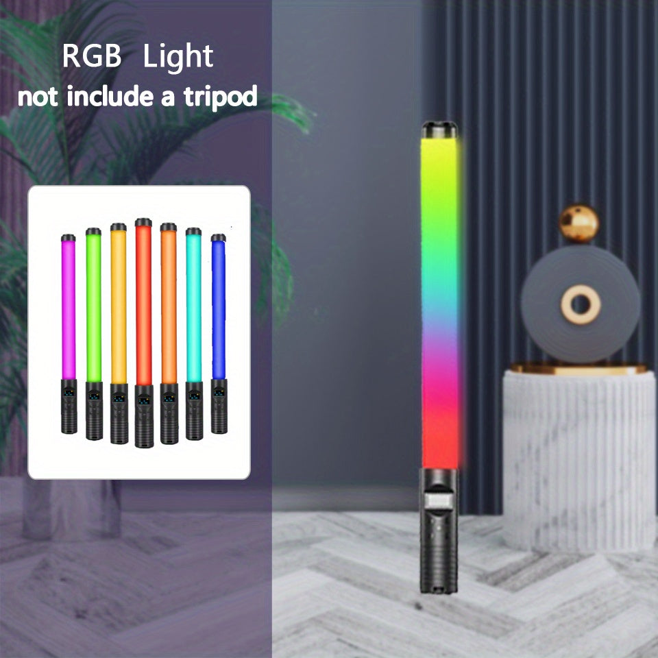 RGB LED Light Wand with adjustable brightness and temperature, USB rechargeable for parties and studio lighting.