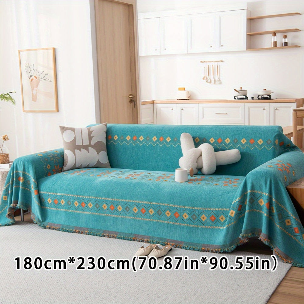 Thick Chenille Boho Sofa Throw Blanket with Pet Protection & Non-slip Design for Home Decoration.