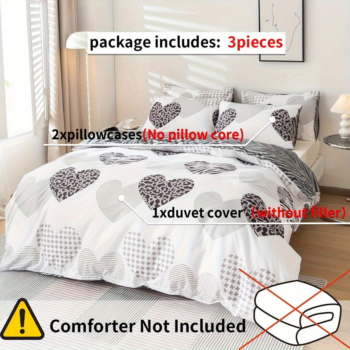 3-piece Duvet Cover Set with Fashionable Love Leopard Print, Includes 1 Duvet Cover and 2 Pillowcases (Core not included). Soft and Comfortable Bedding Set for Bedroom or Guest Room.