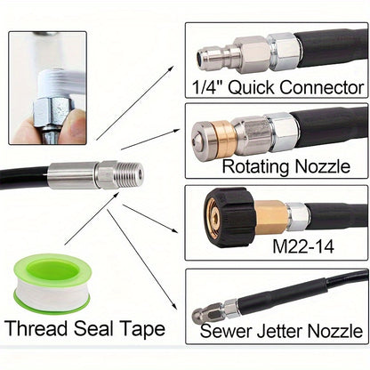 1 Set Sewer Jetter Kit for Pressure Washer Drain, 5800PSI Hose with 3pcs 5000PSI Sewer Jetter Nozzle.