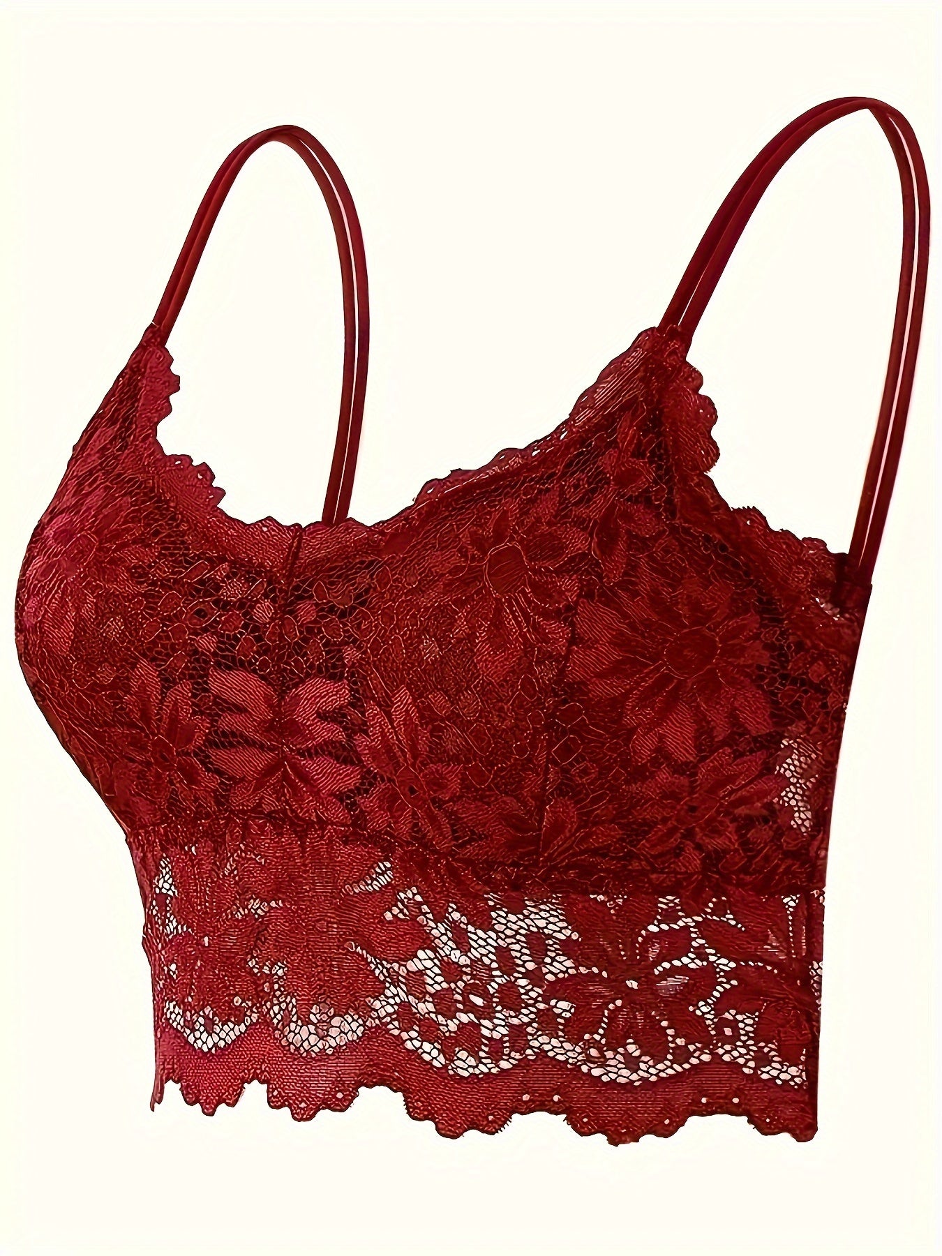 Wireless Lace Bra with Scallop Trim, Comfortable and Breathable Women's Lingerie