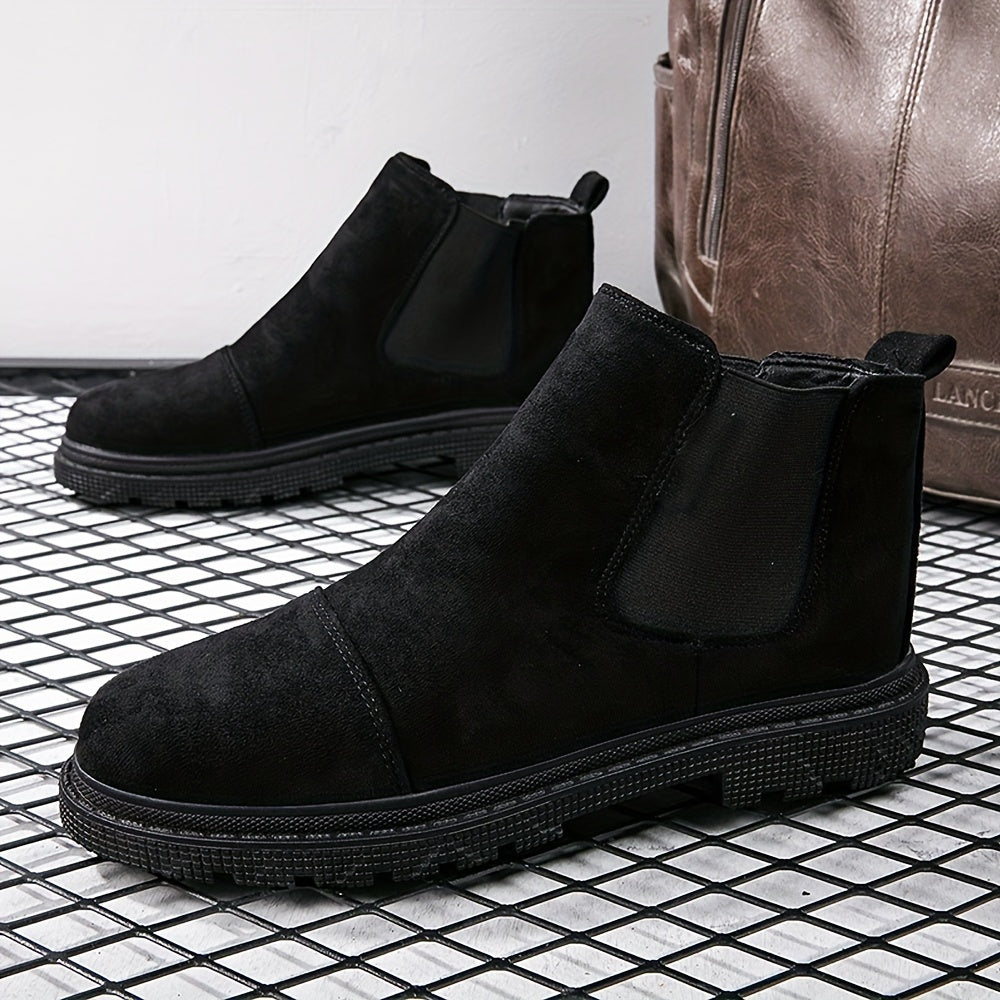 Men's Chelsea boots with solid color fabric, non-slip EVA sole for comfort and casual walking.