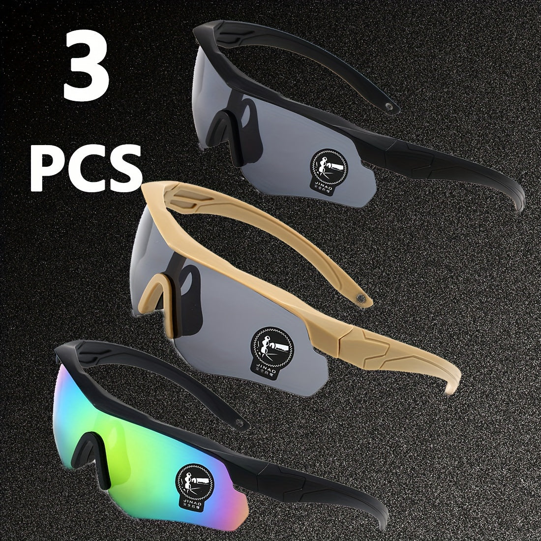 UV400 Cycling Glasses, 3-Pack, PC Lens & Frame, Sports Running Eyewear, Outdoor Performance Goggles.