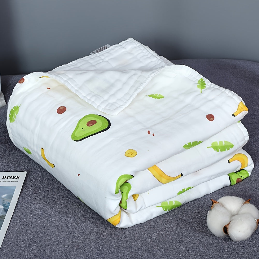 Soft 6-Layer Gauze Baby Bath Towel, Super Absorbent Muslin Swaddle Blanket with Avocado Banana Print, Knitted Fabric, for Ages 0-3