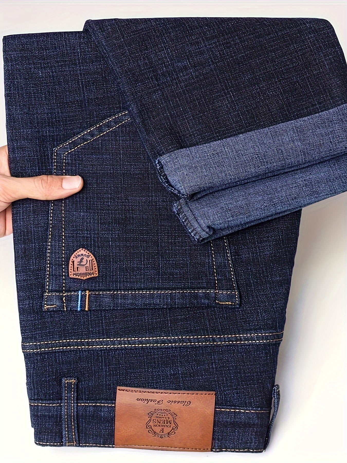 Black denim jeans with patch & embroidery, stretchy and slim-fit for all occasions.