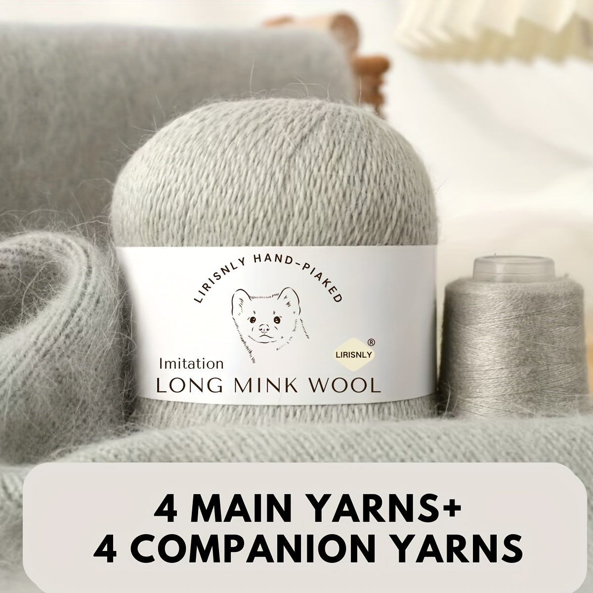 4pcs of faux mink wool and long wool totalling 280g, with 50g faux mink wool and 20g companion thread each. Skin-friendly and warm, suitable for knitting scarves, sweaters, hats, etc.