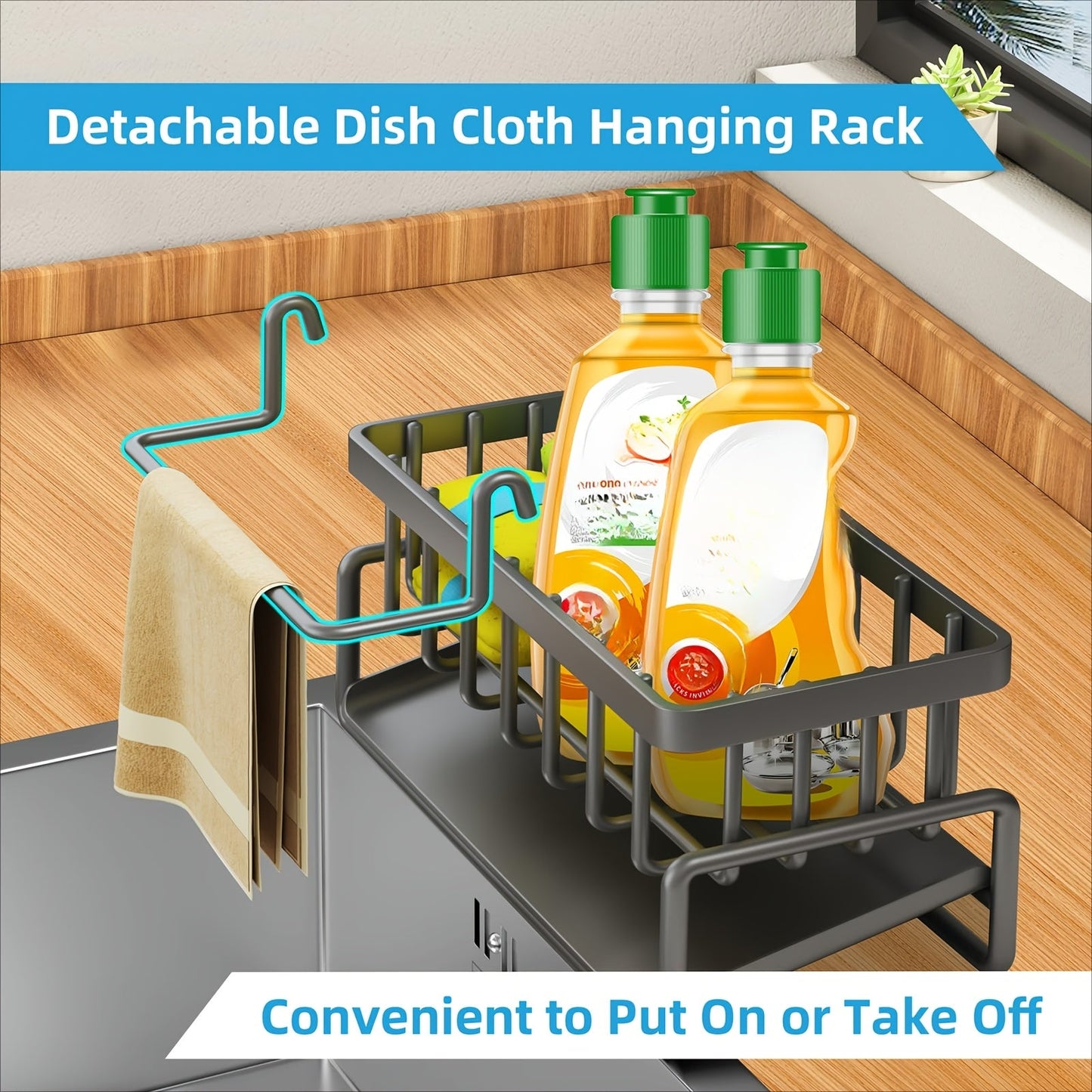 No need to drill with this versatile kitchen and bathroom storage rack with hooks, saving space and adding functionality to any room.