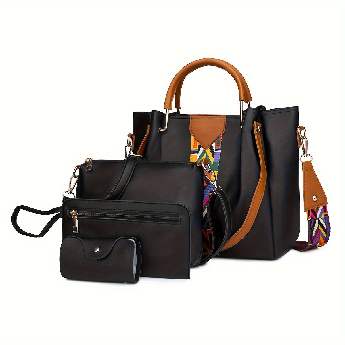 European and American fashion set with four bags in one: handbag, shoulder bag, crossbody bag, and bucket bag.