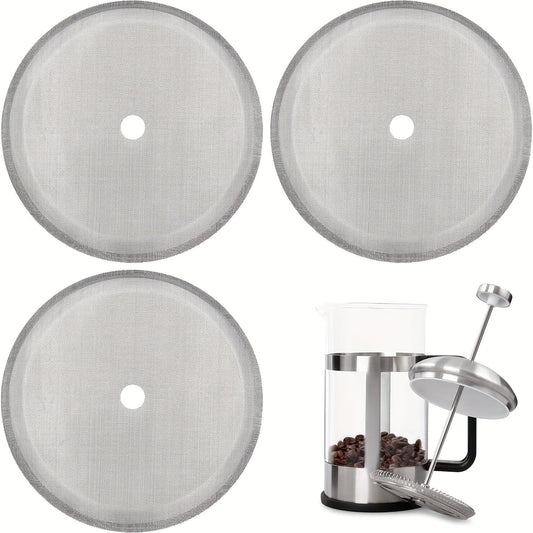 Bestselling 3pc Set of High-Quality Stainless Steel French Press Filters - 10.16cm Mesh Screens for 8 Cup (34oz) Coffee & Tea Makers - Simple to Wash, Long-lasting & Fits Most French Presses