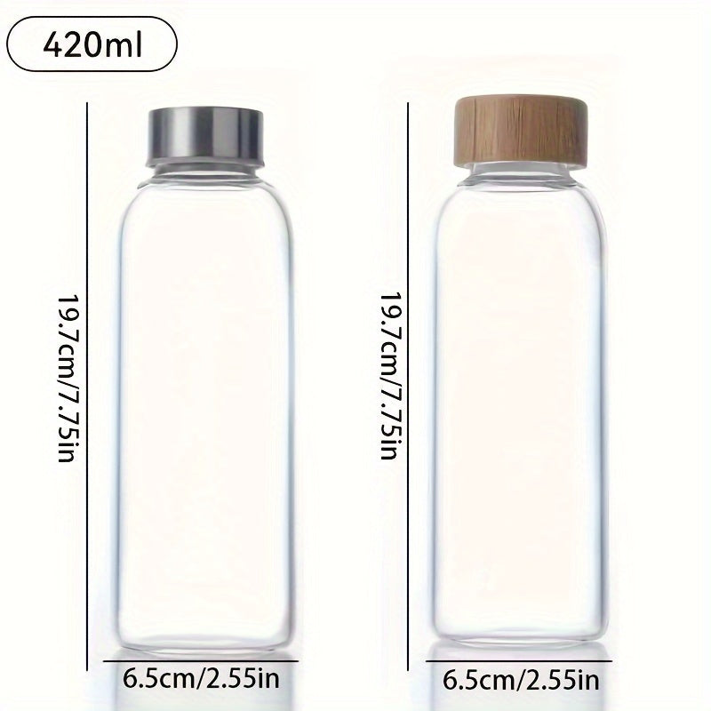 This borosilicate glass bottle comes with both a stainless steel lid and a wooden bamboo lid, making it perfect for travel and storing a variety of beverages such as juice, smoothies, kombucha, kefir, and tea. It is 100% leakproof and can be safely used