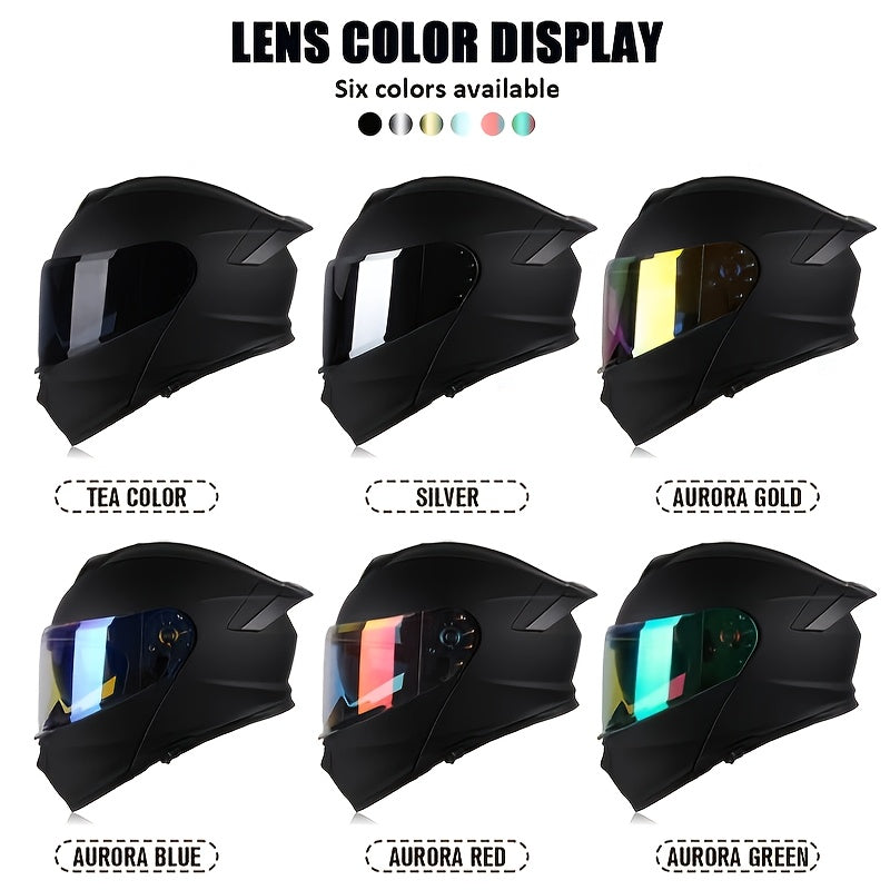 Modern motorcycle helmet with dual visors, detachable face shield, and enhanced safety features in black with red and pink accents. Durable ABS resin construction. Motorcycle safety gear