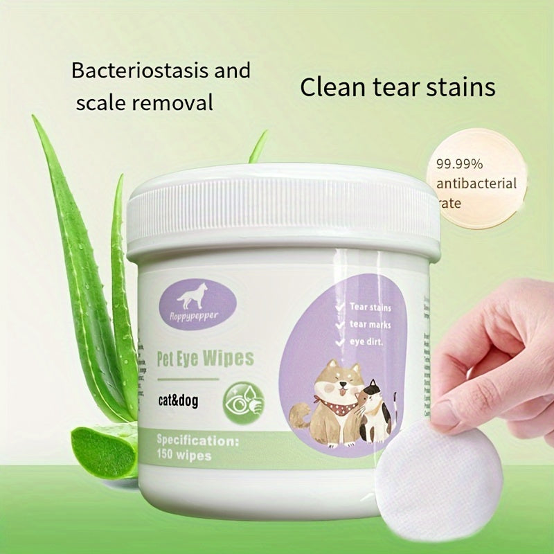 150 pet eye cleaning wipes for dogs and cats, gentle tear stain remover.