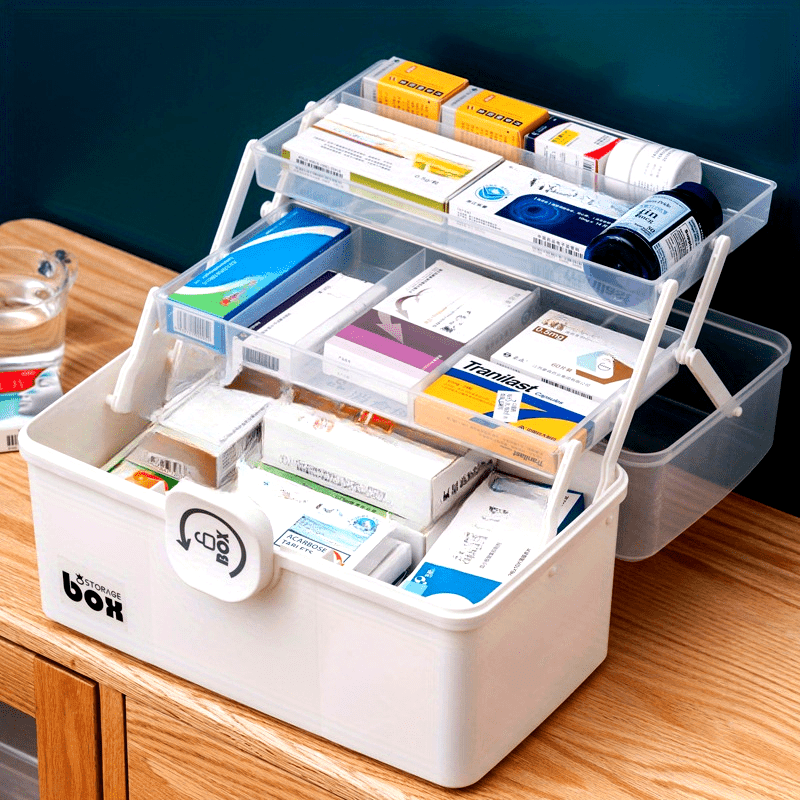 Contemporary Square Plastic Medicine Organizer Box with Large Capacity, Multiple Layers, Lockable Design, No Electricity Required, Ideal for Home & Medical First Aid Storage