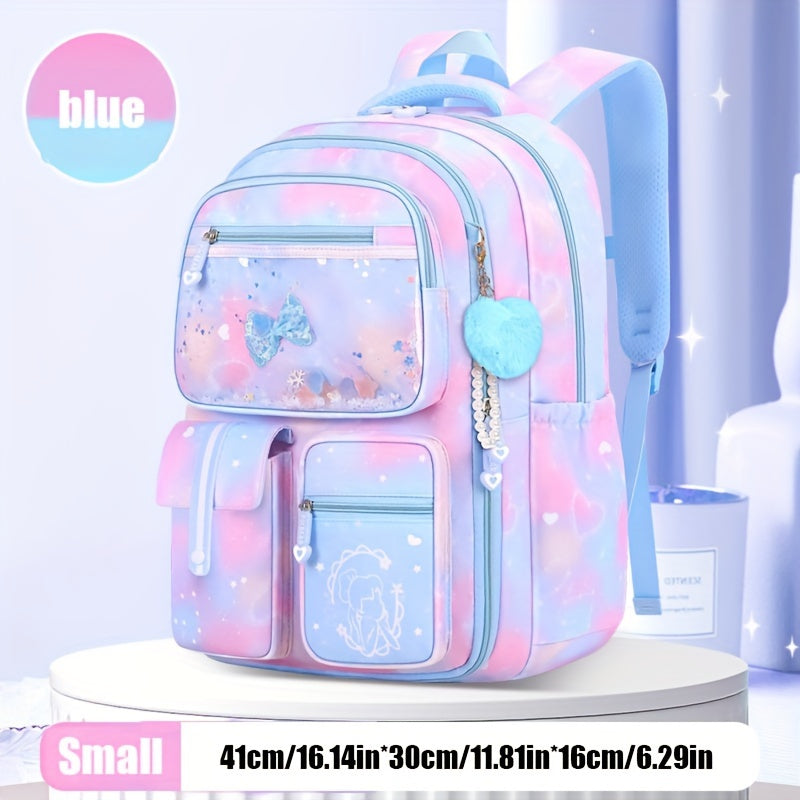 New children's backpack with gradient colors, waterproof and spine protection.