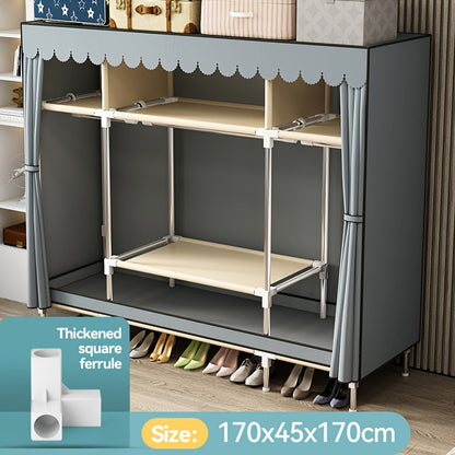 The Simple Clothes Storage Wardrobe features a drawer and dust-proof curtain, making it a convenient and efficient storage solution for your bedroom or entryway. This steel tube wardrobe is easy to assemble and offers a large capacity for organizing your