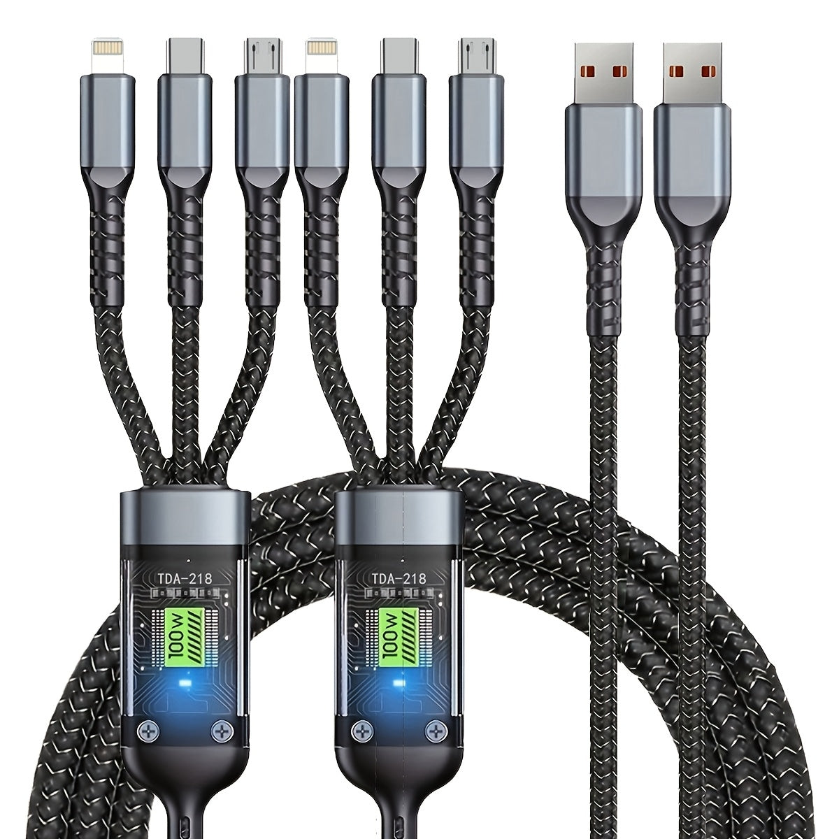 BINBOOM 3-in-1 Fast Charging USB Cable with LED Display, Nylon Braided, compatible with iPhone 14/13/12/11 and other cell phones.