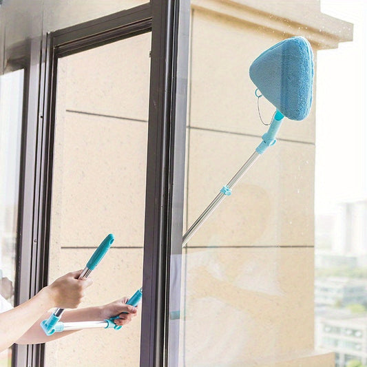 No electricity required for this Telescopic Long Handle Window Cleaner Tool Set. Includes U-Shaped High-Rise Glass Cleaning Kit made of Metal and Plastic with an Extendable Wand. Perfect for use in the Living Room, Bedroom, Kitchen, Bathroom, and on