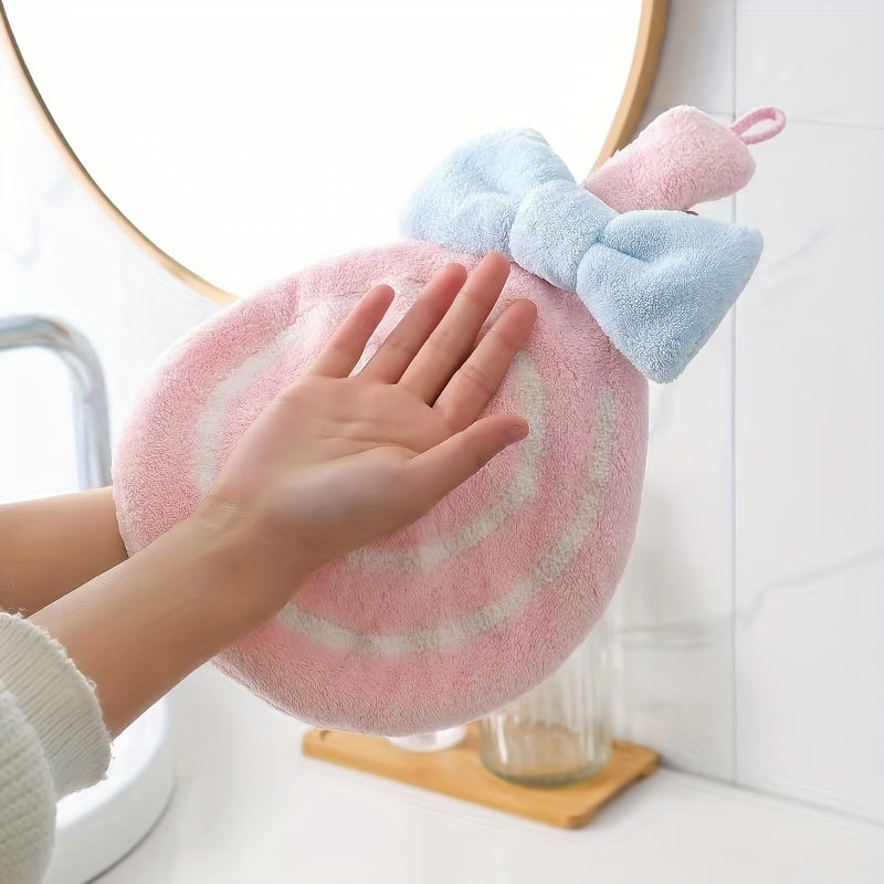 [Absorbent Wipes]: Ultra-Soft Coral Fleece Hanging Towel with Cute Lollipop Design, Highly Absorbent & Thick with Loop for Kitchen & Bathroom Use, Durable Polyester Blend, Contemporary Style