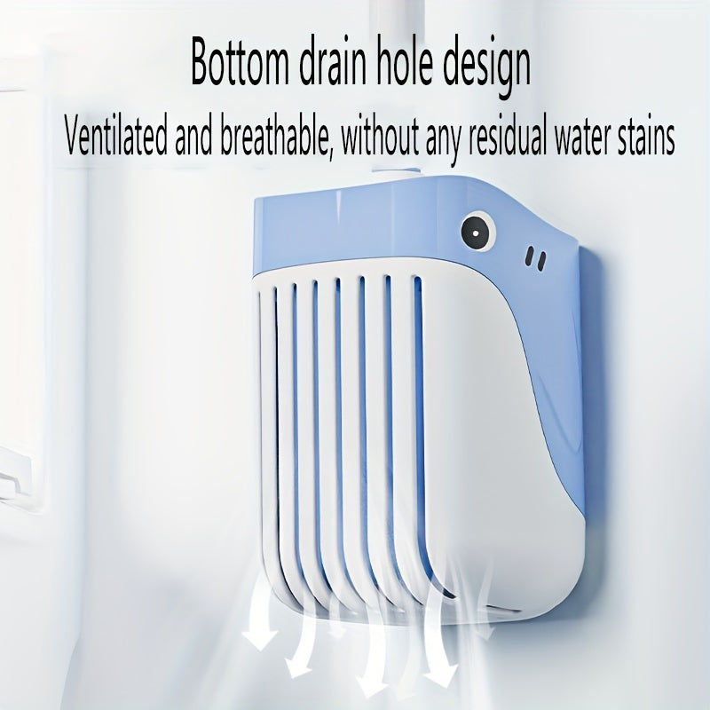 Whale-Shaped Toilet Brush Set with Holder, Suction Cup Base, and Self-Dispensing Cleaning Solution - Features Silicone Bristles, Press-Type Liquid Release, and Reusable Plastic Handle. Suitable for Bathroom, Toilet, Kitchen, and Patio Use with No Power