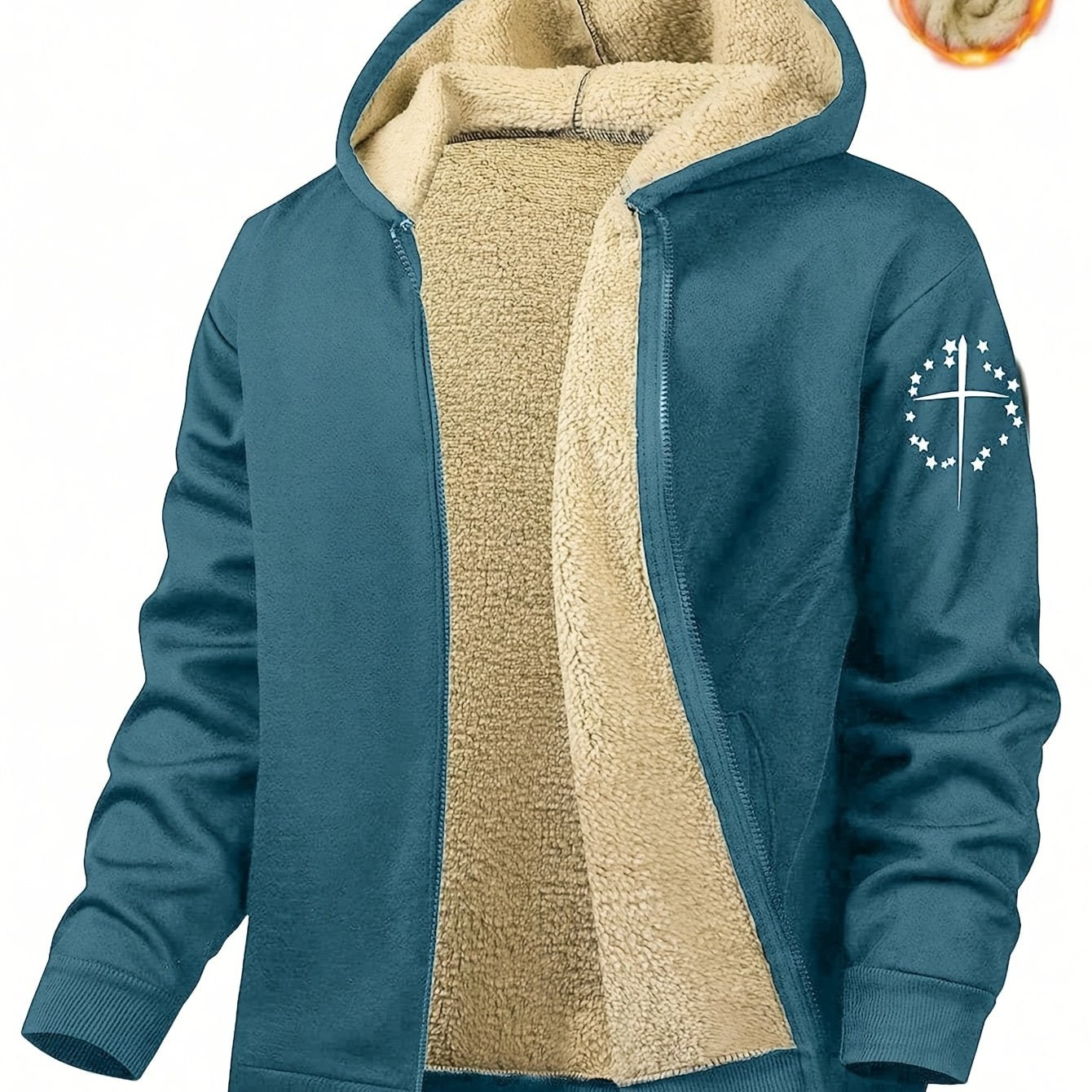 Men's casual print hooded jacket made from polyester knit fabric with slight stretch. Regular fit zip-up top with pockets, suitable for weekend and mature occasions. Ideal for fall/winter