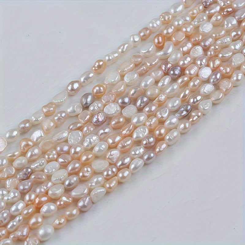 Top Pick: Baroque Style Freshwater Cultured Pearls in White, Pink, and Purple Shades - 1 Strand of Elegant 6-7mm Pearls with Straight Holes for Easy Threading, Perfect for Jewelry Making, Natural White with Two-sided Luster