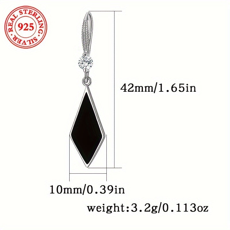 Elegant dangle style rhombus drop earrings with zirconia accents, made from exquisite Sterling Silver S925. Fashionable and chic jewelry for women with a touch of glamour.