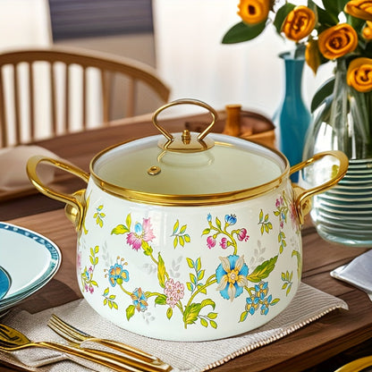 Elegant French Floral Enamel Stove Pot - Perfect for Induction Cooktops, No Electricity Needed - Ideal for Home Kitchen & Dining