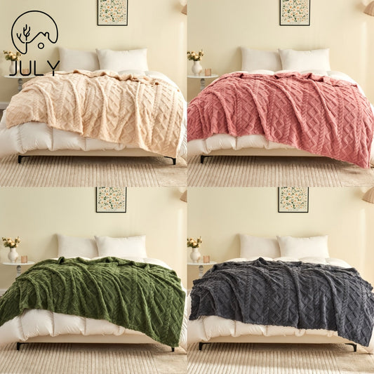 Contemporary Style Knitted Blanket, 1 piece, made of 350-400g Polyester. Reversible design perfect for all seasons. Versatile blanket for sofa, bed, camping, or travel. Easy to clean with machine wash. Simple green color with no embellishments. Flat