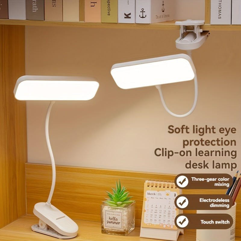 LED Desk Lamp with Dimmable Light, Adjustable Color Temperature, Bendable Neck, Touch Control, Clip-on Design, Dual Power USB/Battery, 800mAh Lithium - perfect for Bedroom, Home Office