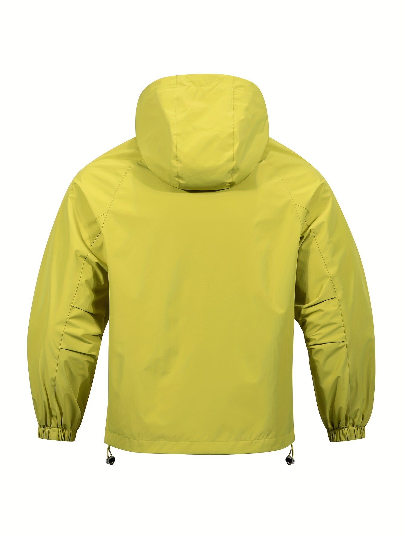 Men's windbreaker jacket with hood, zippered Henley neck, and kangaroo pocket, perfect for outdoor activities.