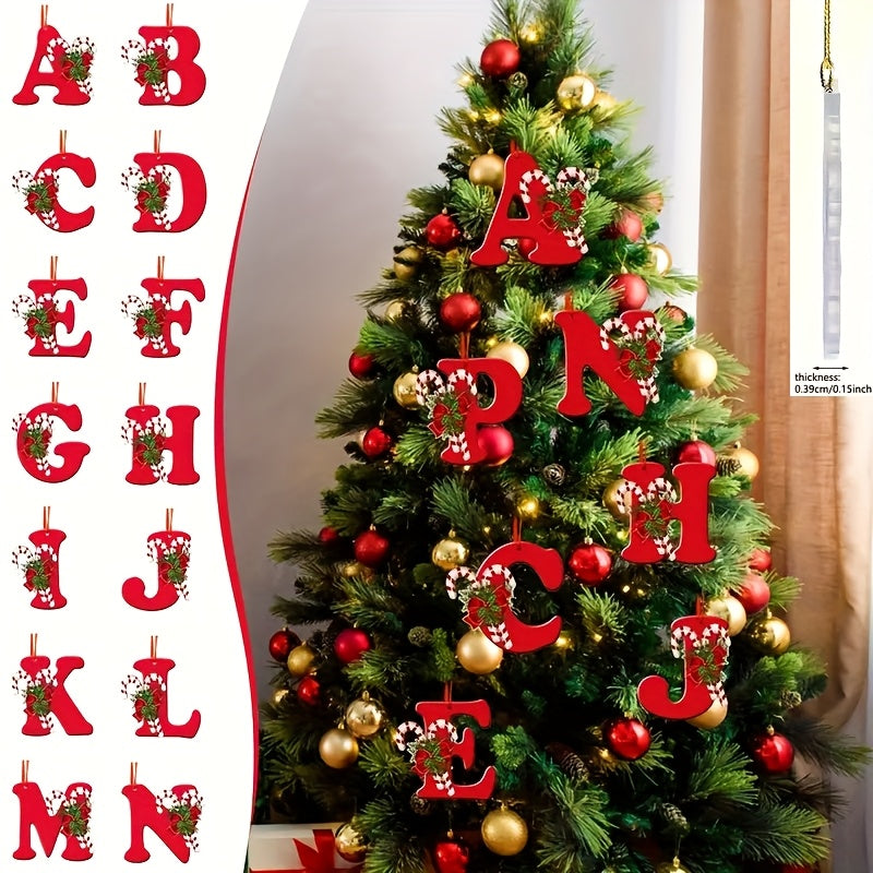 26pcs Art Letters Christmas Tree Ornaments, Acrylic Hanging Pendants for Home and Party Decoration, Unique Shapes, Suitable for Various Occasions.