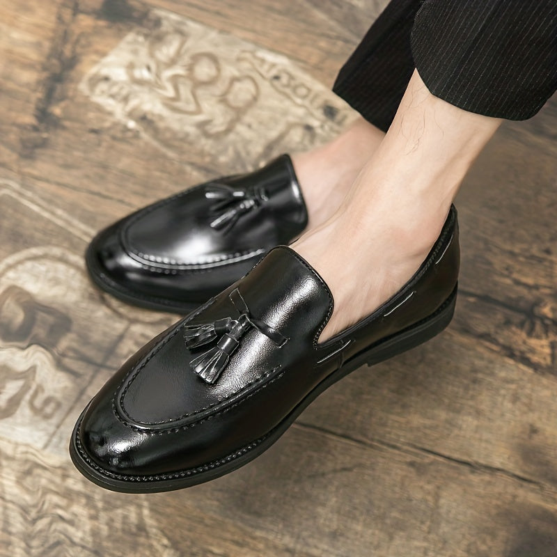 Men's Tassel Loafers - Business Casual Slip-On Oxfords with Round Toe, Faux Upper/Inner, Rubber Sole, Versatile Dress Shoes