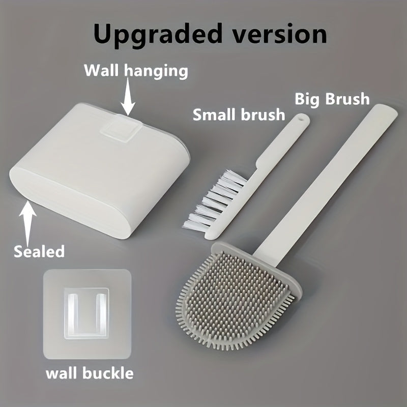 Wall-mounted Modern Toilet Brush Set that is Quick Drying, Leak-Proof, and Odor-Free, made of Plastic with Brush and Holder for bathroom cleaning.