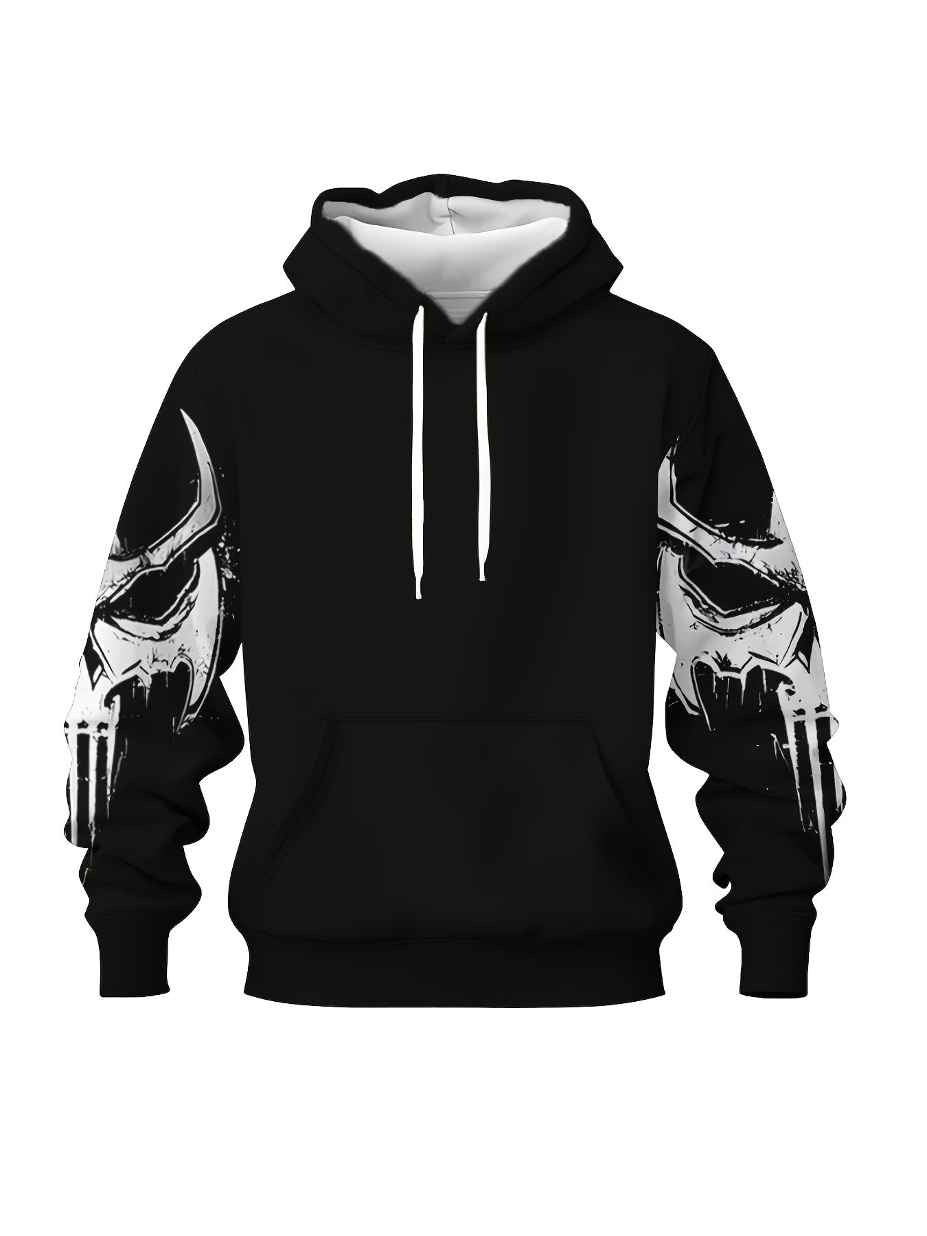 Men's 3D Skull Print Hoodie: Casual pullover with kangaroo pocket, soft polyester, machine washable, large size, perfect for plus size