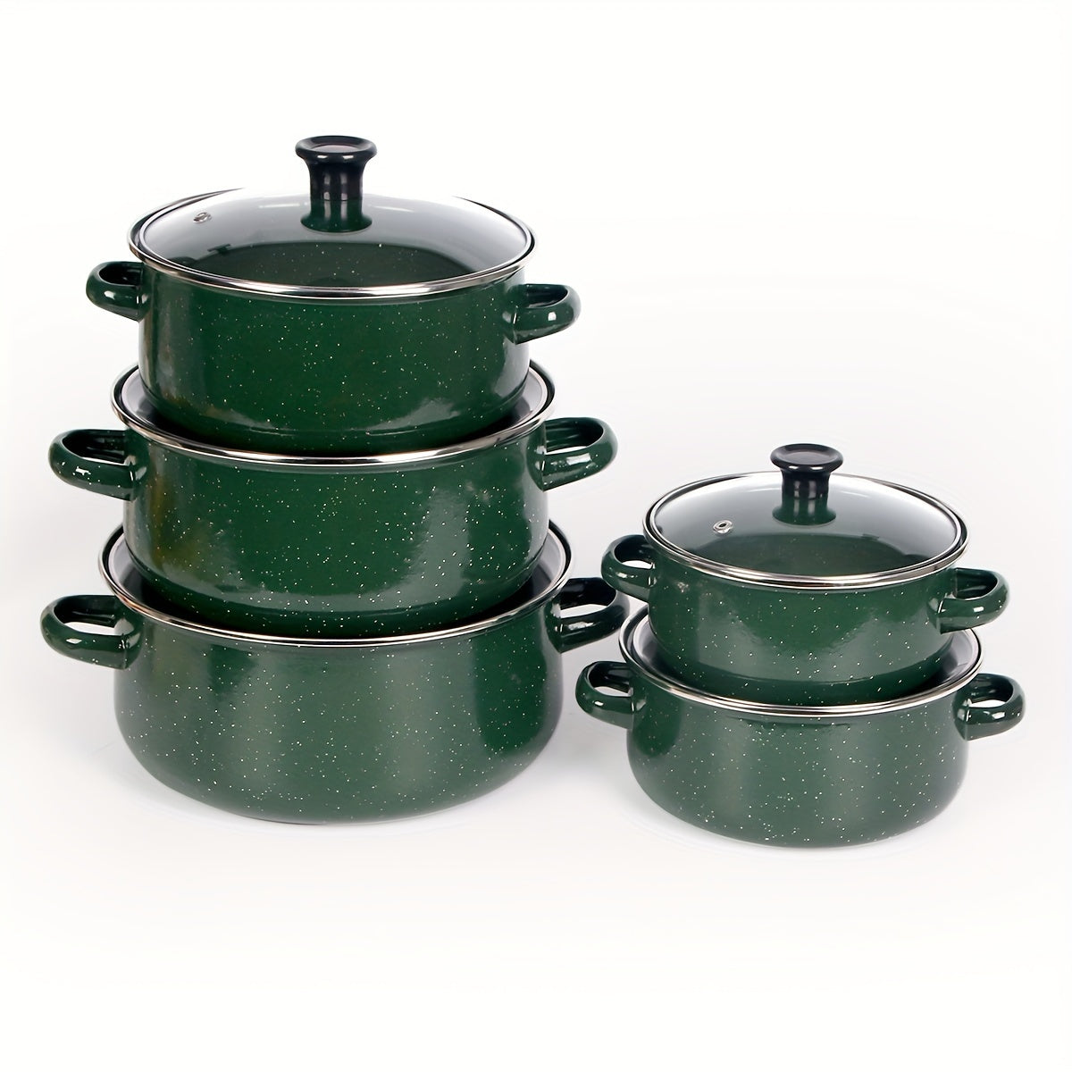 Green Enamel Cookware Set: Includes 3 pieces with the option to upgrade to 5 pieces. Versatile kitchen pots and pans that cater to all cooking needs. Compatible with gas, electric, and induction stoves.