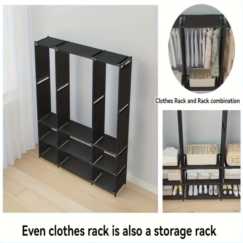 Sturdy Stainless Steel Freestanding Wardrobe Organizer - Rust-Resistant Storage Rack with Shelves for Clothes and Home Organization, Easy Assembly, Space-Saving Design, Enclosed Storage Capacity of over 3.2 Cubic Feet, Height of over 68.58 cm, Ideal for