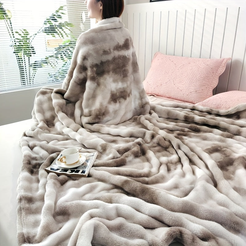 High-end Reversible Tie-Dye Fleece Throw Blanket - Silky, Gentle on Skin & Cozy year-round - Ideal for Sofa, Bed, Lounge, Resting & Outdoor use - Easy to Clean, No Lint Shedding in Shades of Gray, Coffee, Purple, Red - Dual sided, Airy, Modern Design